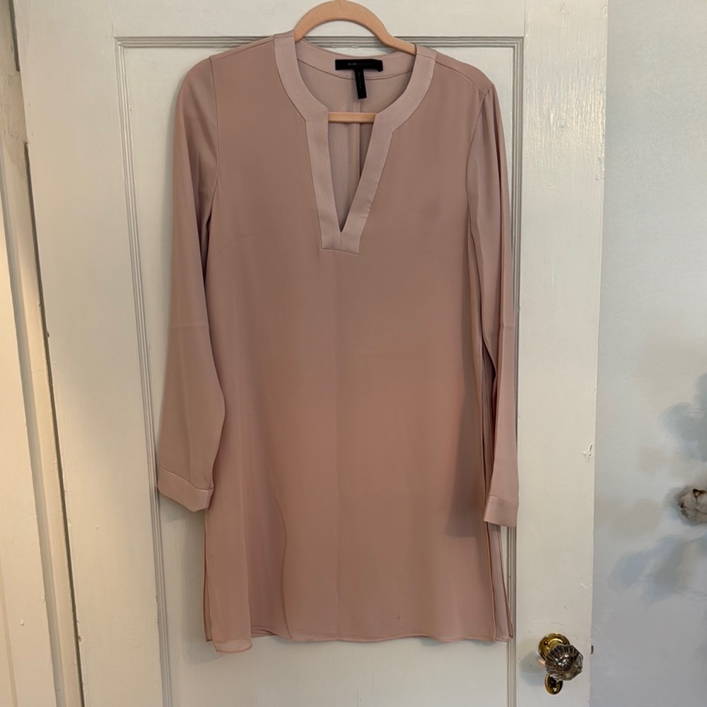 BCBG Maxazria - size XS - Blush Pink Long Sleeve Silk Tunic Dress